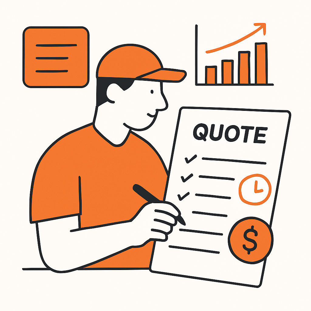 Landscaper creating a detailed quote with line items and buffers using past job data