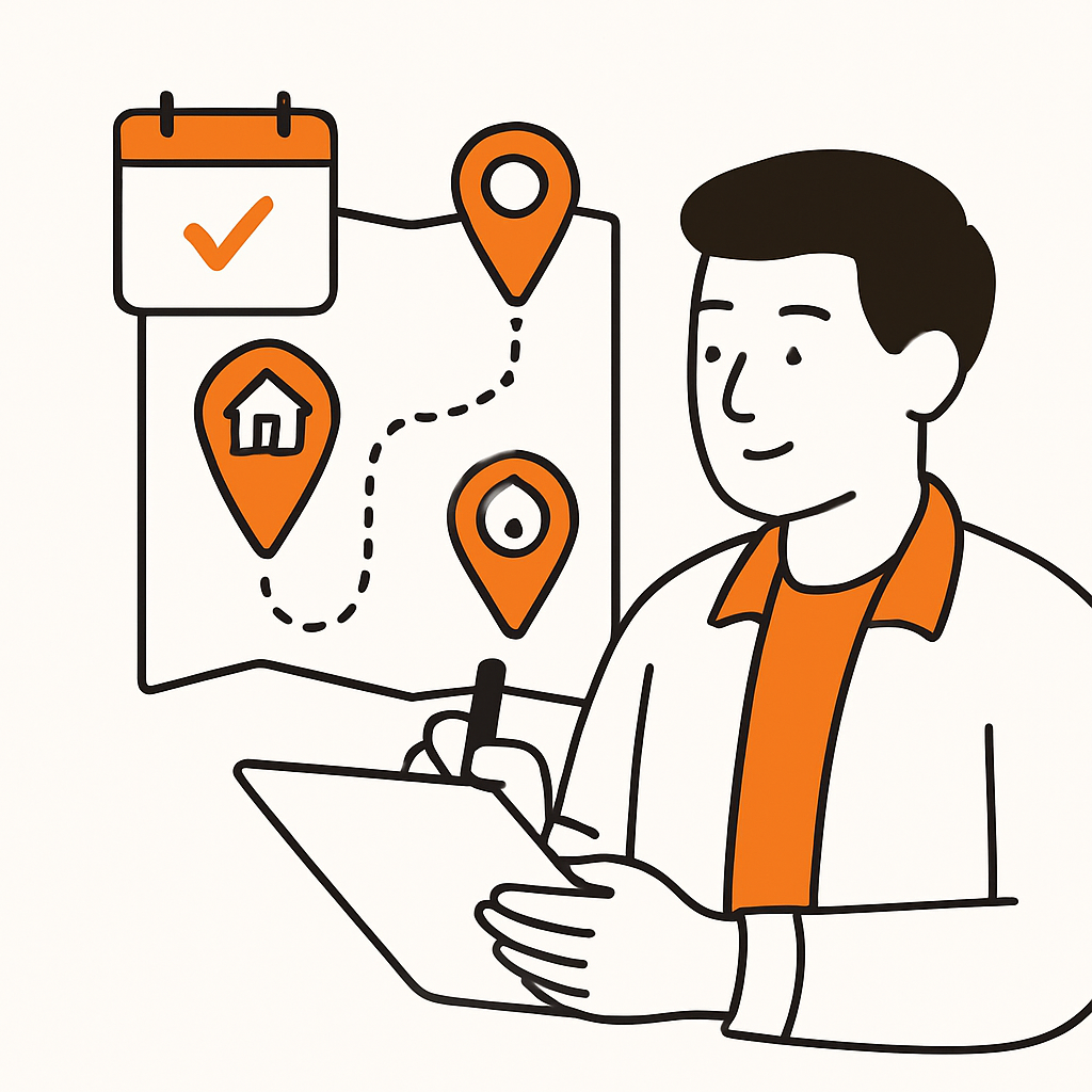 Smart scheduling and route planning showing grouped jobs to reduce travel time