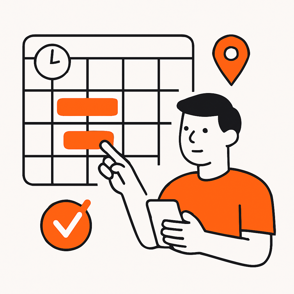 A visual of a digital scheduling system with features like drag-and-drop calendar, route optimization, and team notifications, highlighting its benefits for managing field service teams efficiently.