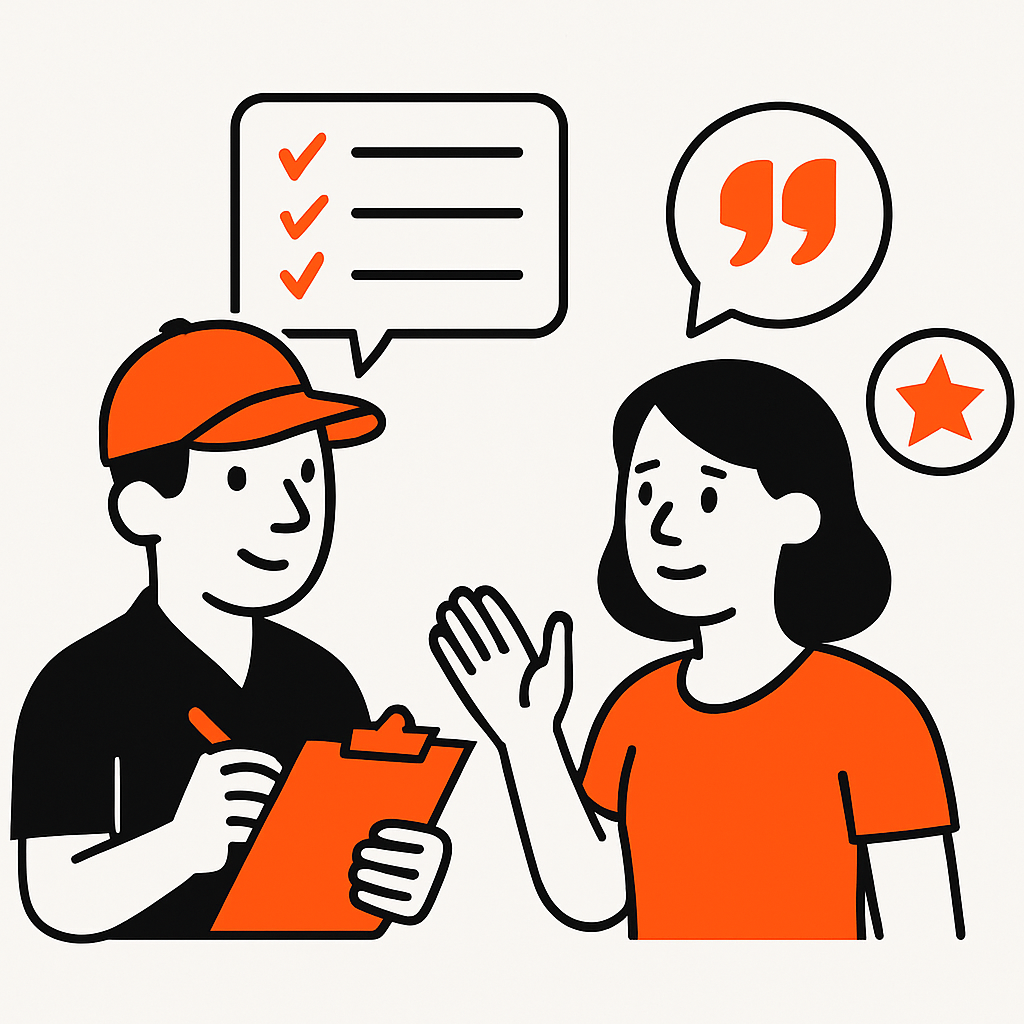 A service provider personalized interaction with a customer, including notes about preferences, friendly communication, and tailored service suggestions.