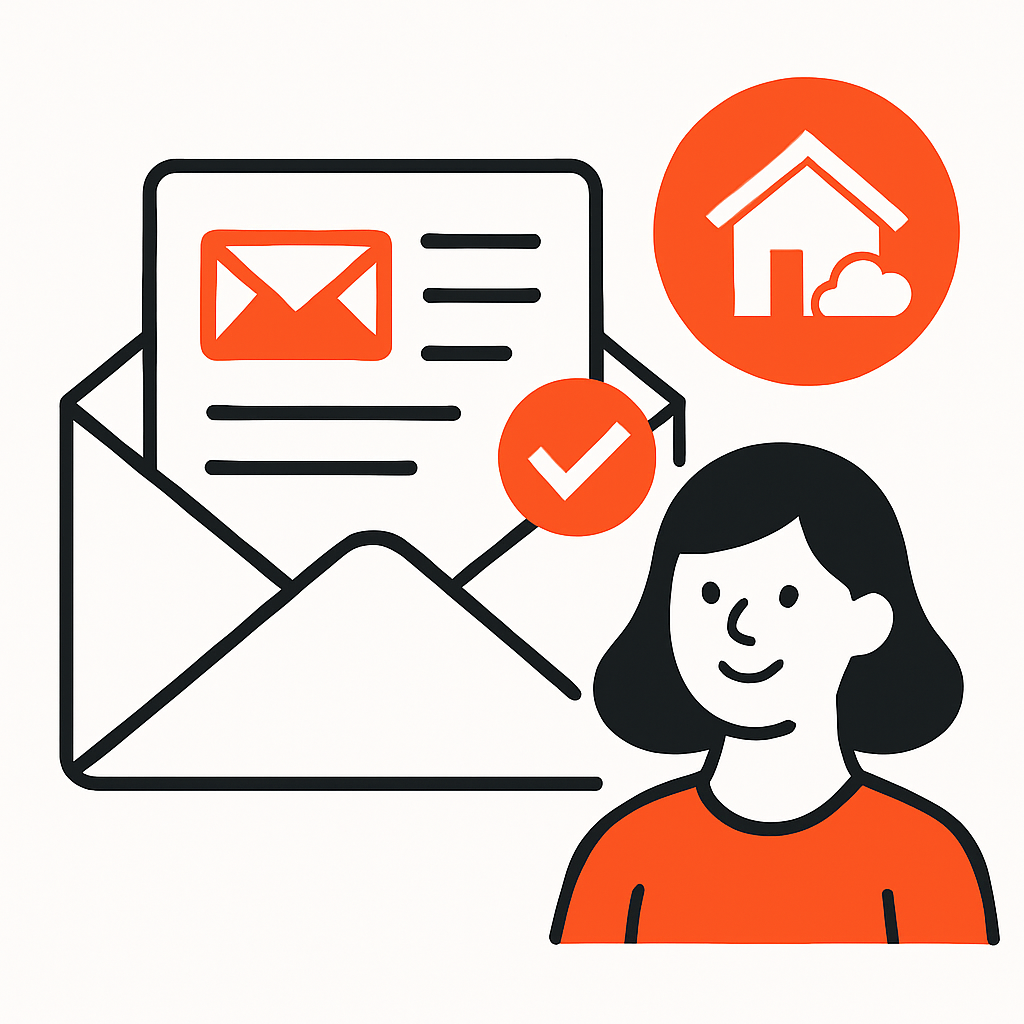 Email marketing concept showing an inbox with promotional emails for recurring home services like lawn mowing and house cleaning, highlighting customer retention.