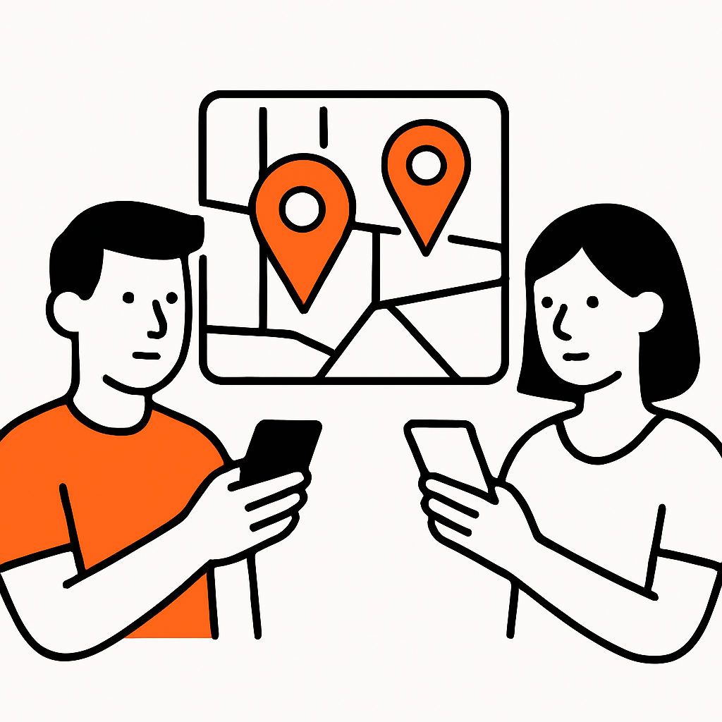 Illustration of a local service business showing a map with Google Business Profile pins and customers searching on their phones, highlighting local SEO and Google Maps as the top marketing channel.