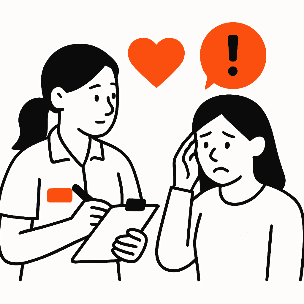 A scene of a home-service worker attentively listening to a customer, taking notes, and empathizing during a complaint discussion, highlighting active listening and understanding.