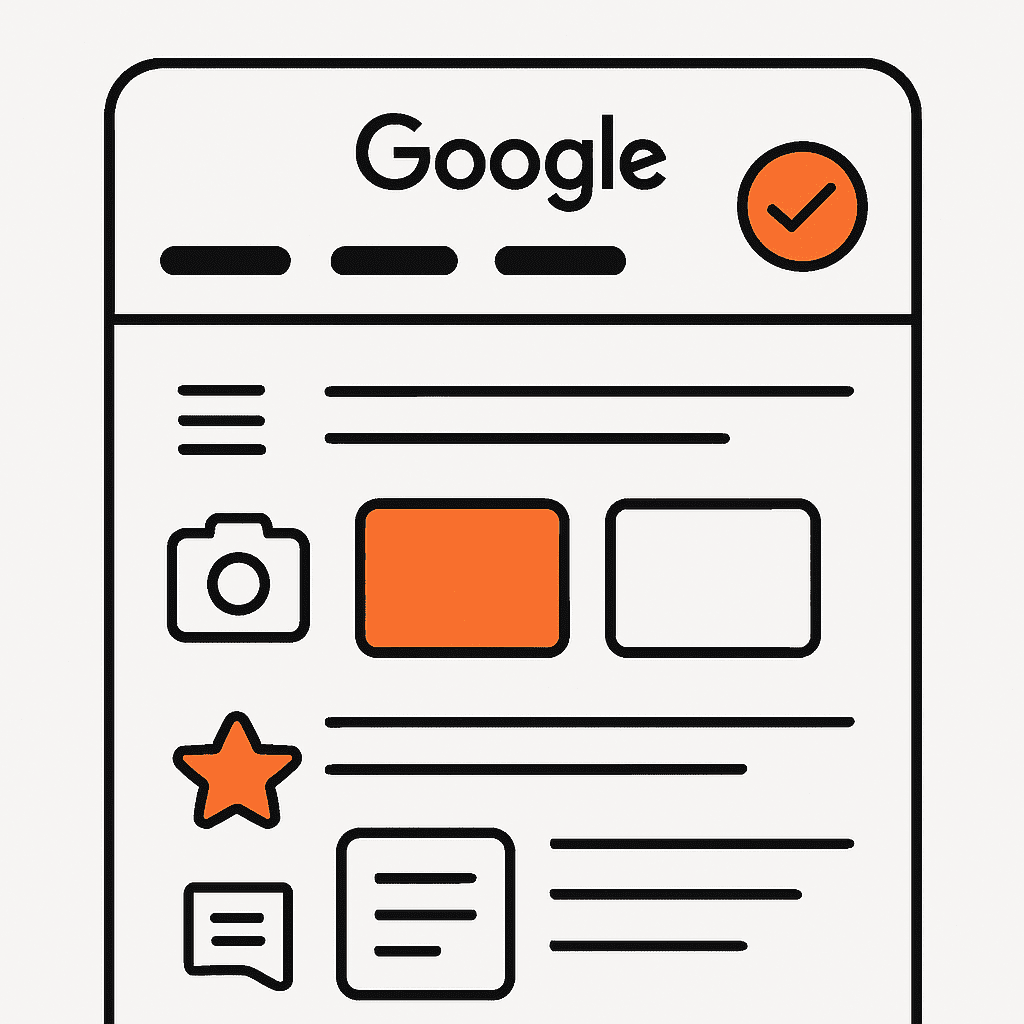 Fully optimized Google Business Profile dashboard showing categories, photos, reviews, and weekly posts with emphasis on completeness and professionalism