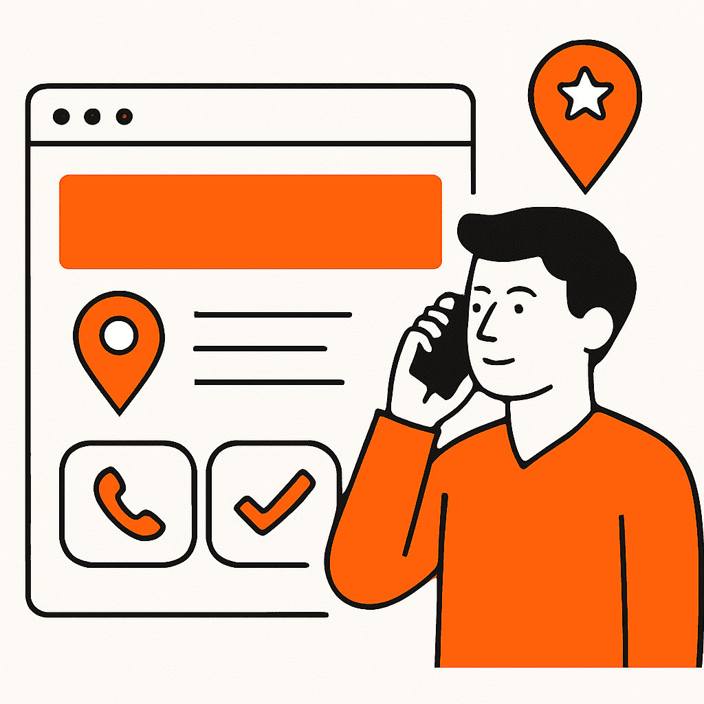 Modern, fast, mobile-friendly service business website with location-specific pages showing easy contact and booking options alongside local SEO elements